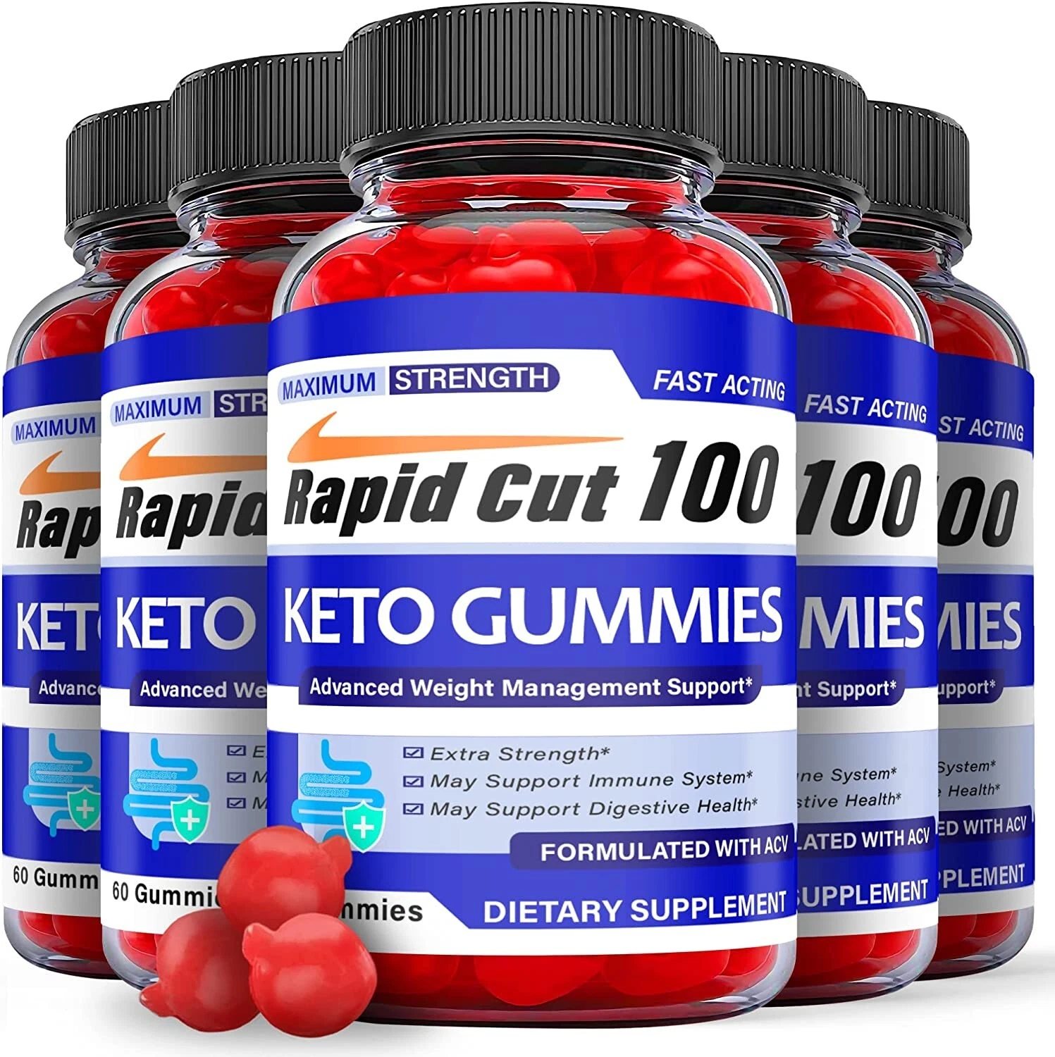(5 Pack) Rapid Cut 100 Keto ACV Gummies - Vegan Weight Loss Supplement-300 Gums