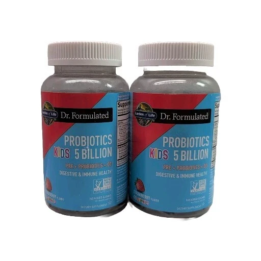 2 Garden of Life Probiotics Kids 5 Billion Pre+Probiotics+D3, Strawberry, 60ct