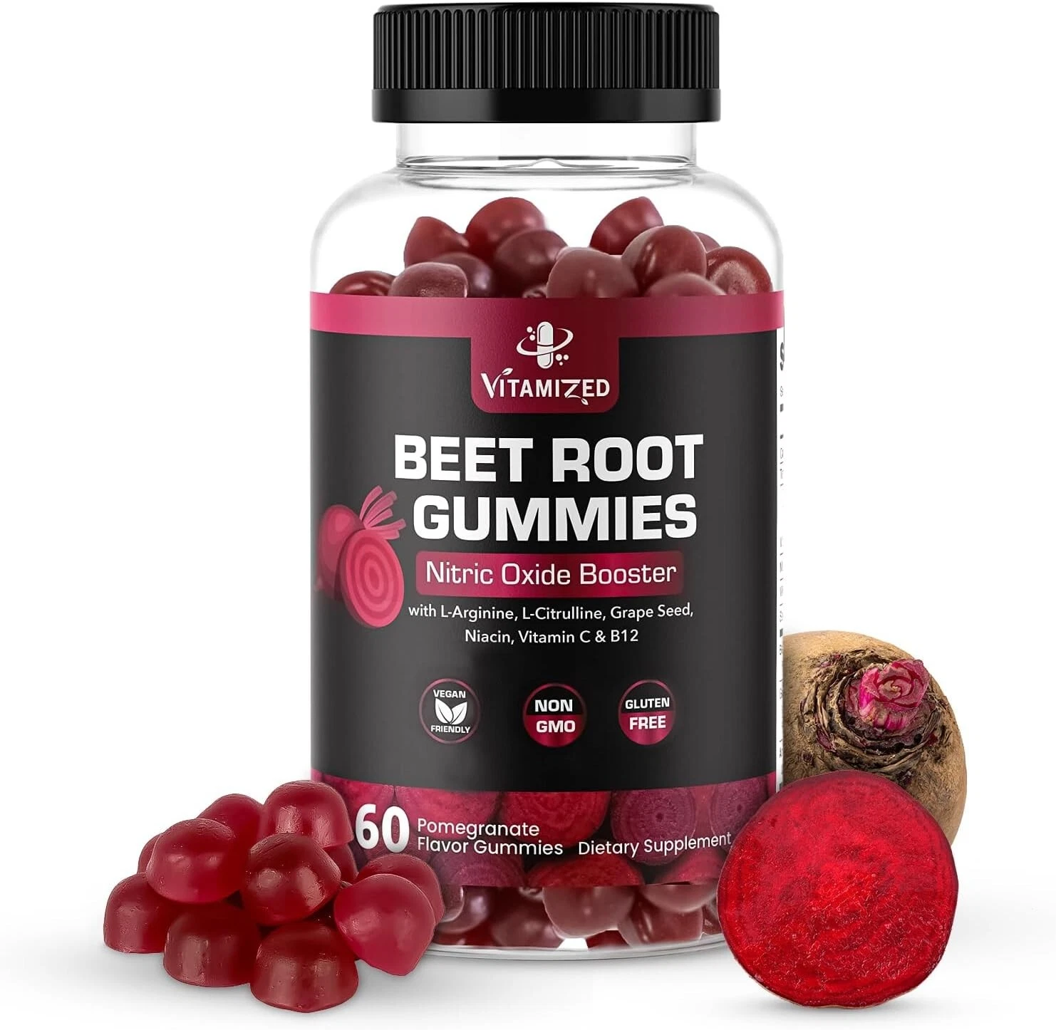 VITAMIZED Potent Beet Root Gummies With Grape Seed, B12 & Nitric Oxide