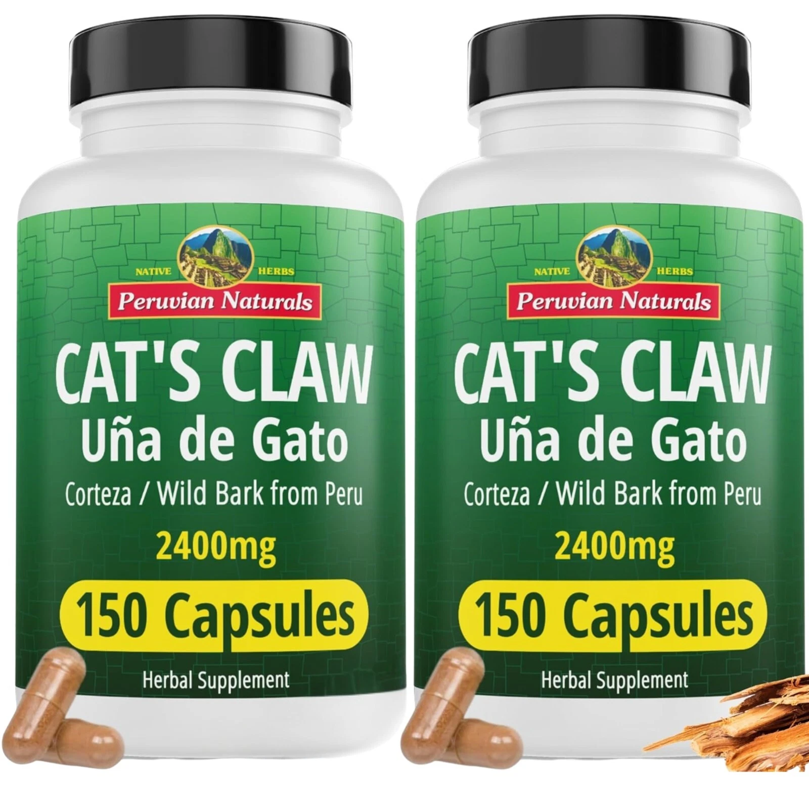 Cat's Claw 300 Capsules – Uña de Gato 100% Natural Cats Claw Bark Grown in Peru