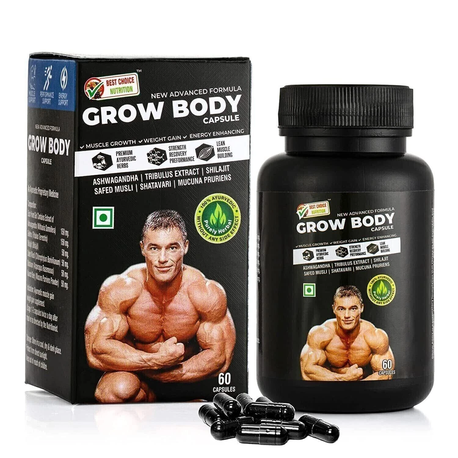 2 X BODY GROW Fast Weight Gain Pills Muscle Gainer WEGHT GAIN 60 CAPSULES MEN