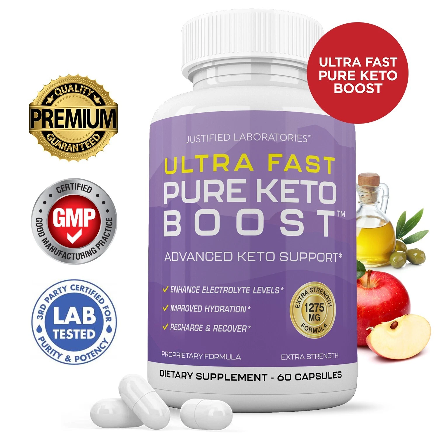 Ultra Fast Pure Keto 1500 Keto ACV Pills 1275MG New Improved Formula 60 Capsules