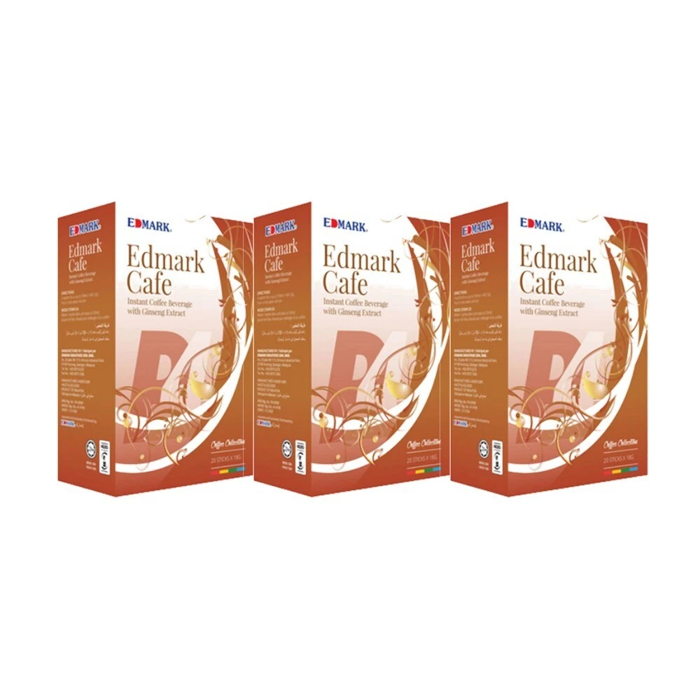 3 Boxes Edmark Cafe Arabica Roasted Coffee Ginseng Antioxidant Boost Immune