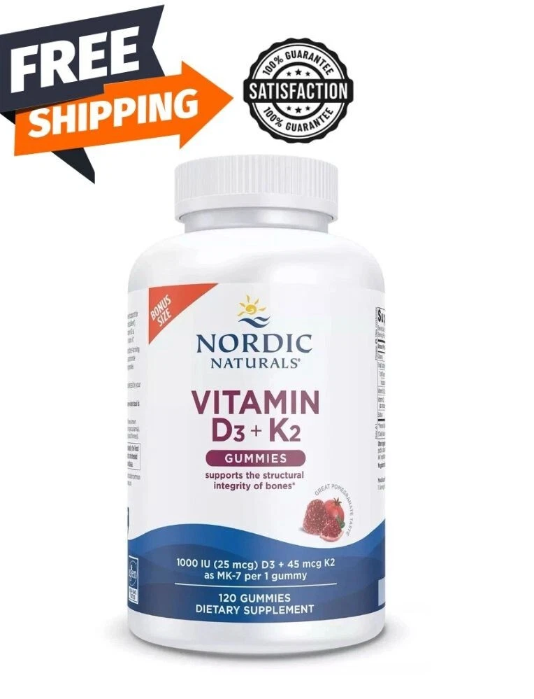 Nordic Naturals D3+K2 - Orange - Vitamin D3 (50 mcg) & Vitamin K (90 mcg), 60 Ct