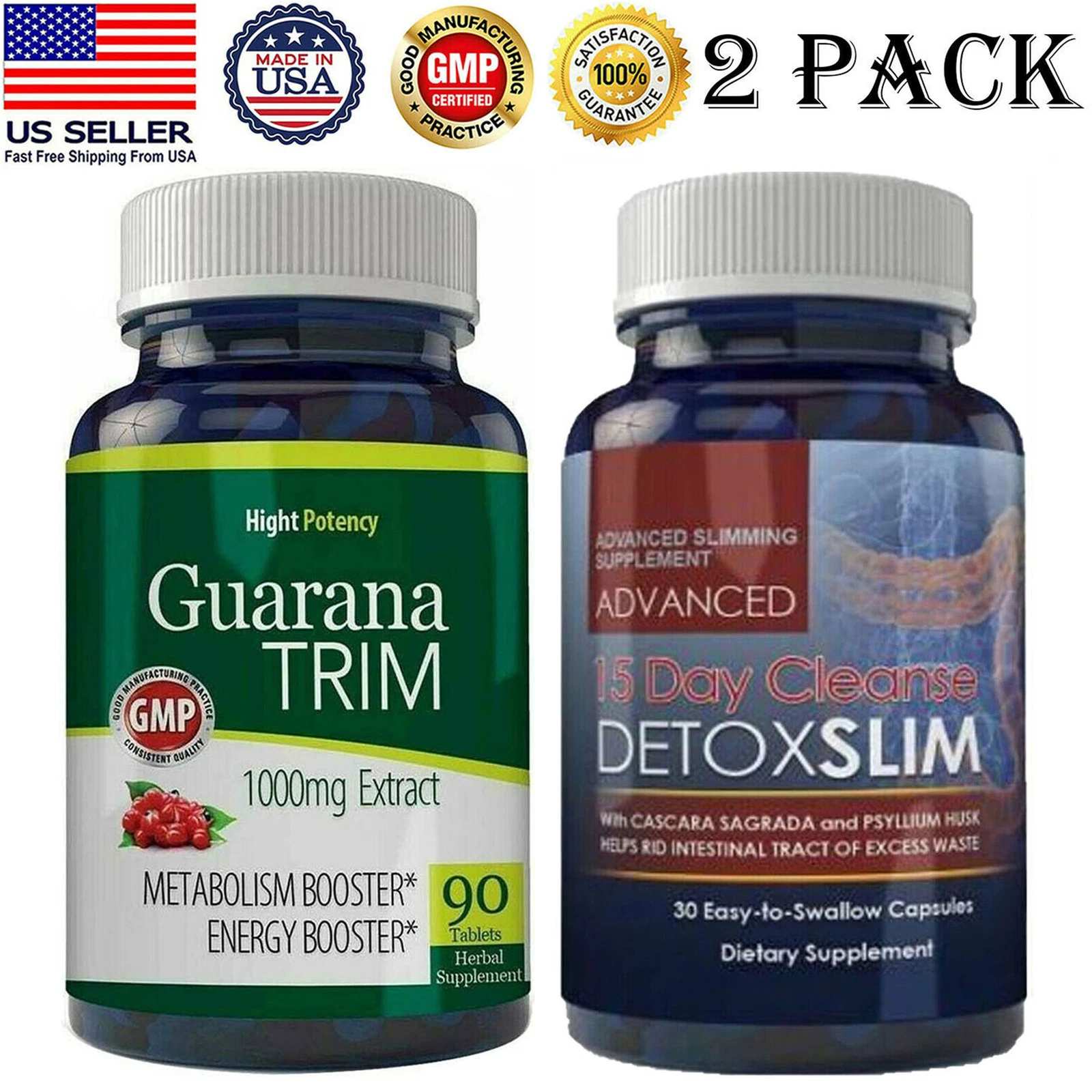 Guarana Extract Metabolism Boost Weight Loss & Colon Cleanse Detox Supplement