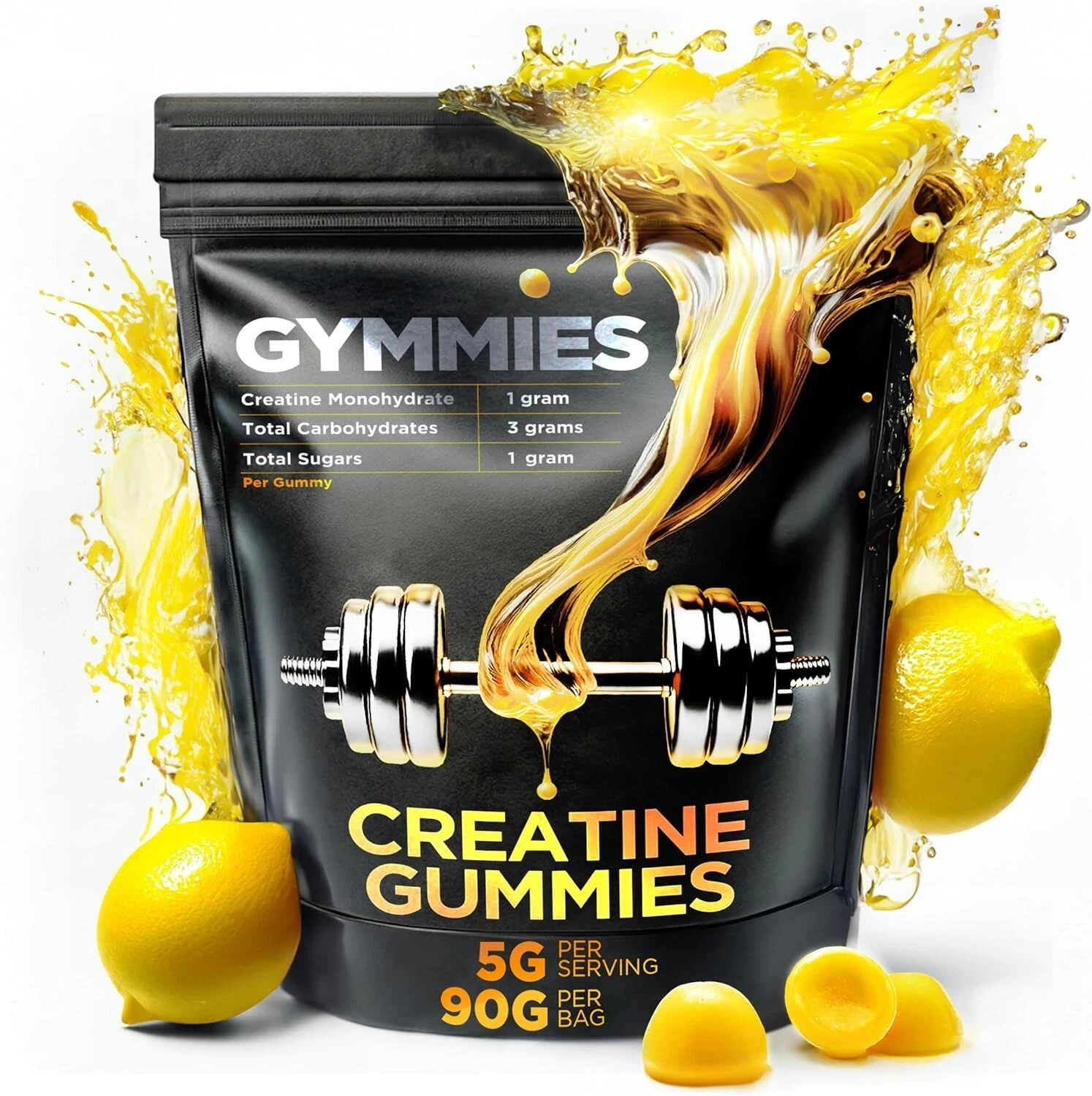 GYMMIES Creatine Monohydrate Gummies - 90ct Lemon Flavor *BB 09/2025*