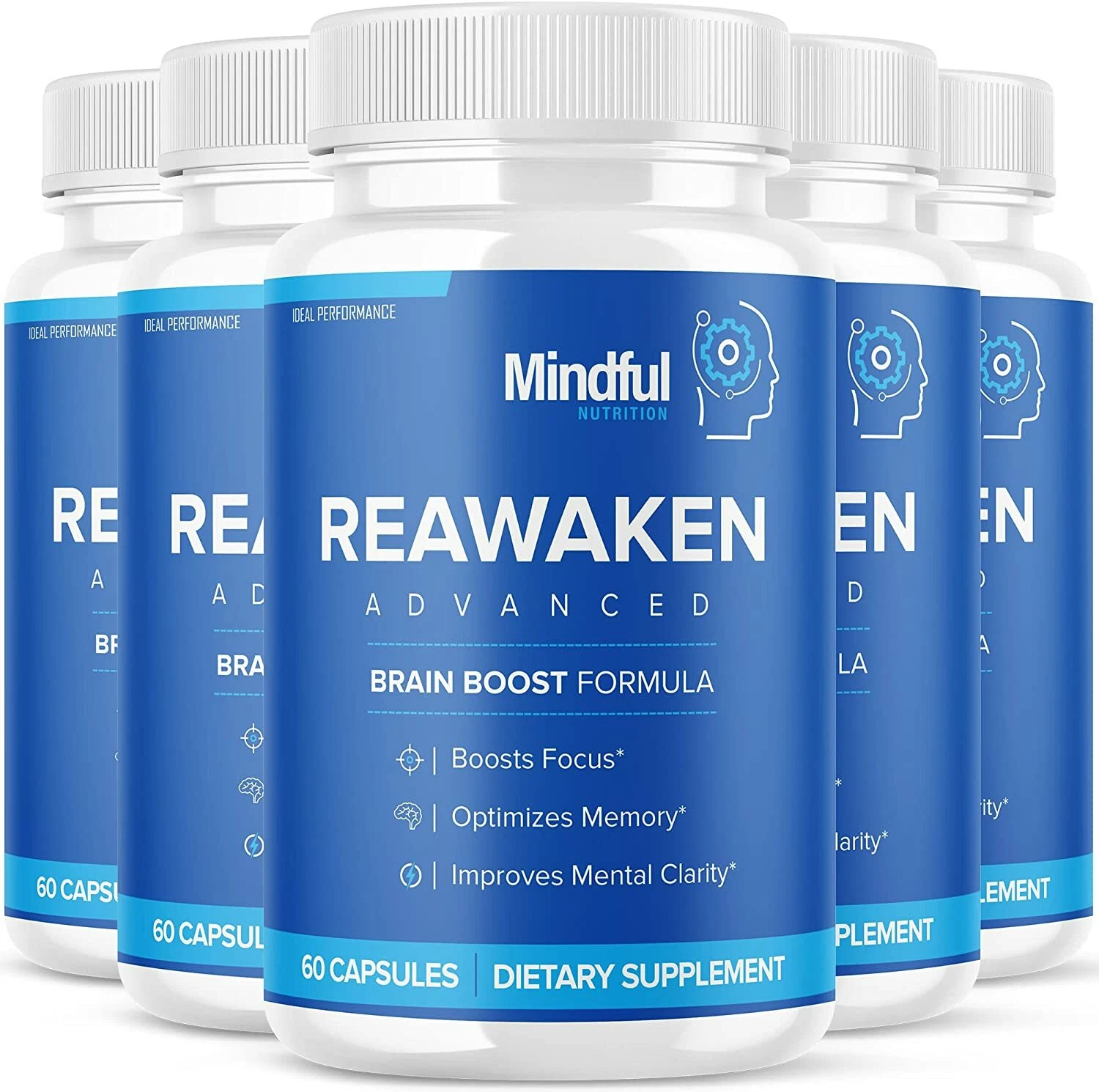 Reawaken Brain Boost Supplement Memory Mindful Advanced Formula 300 Caps 5 Pack