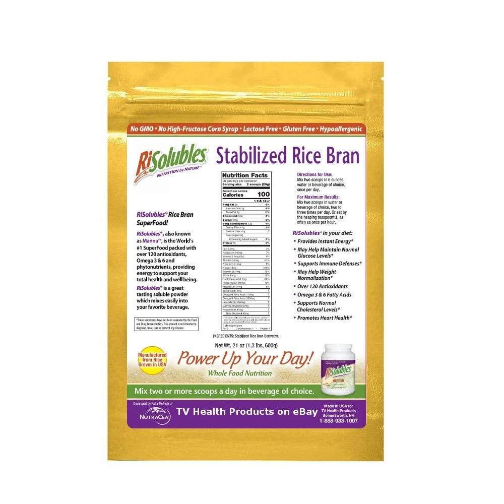 Stabilized Rice Bran by Patty McPeak aka Manna 600g 21oz Like Rice 'n Shine 24/7