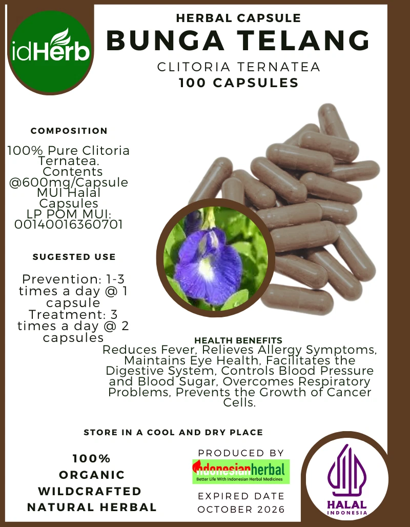 [idHerb] 100-1000 CAPSULES BUNGA TELANG Clitoria Ternatea NATURAL HERBAL