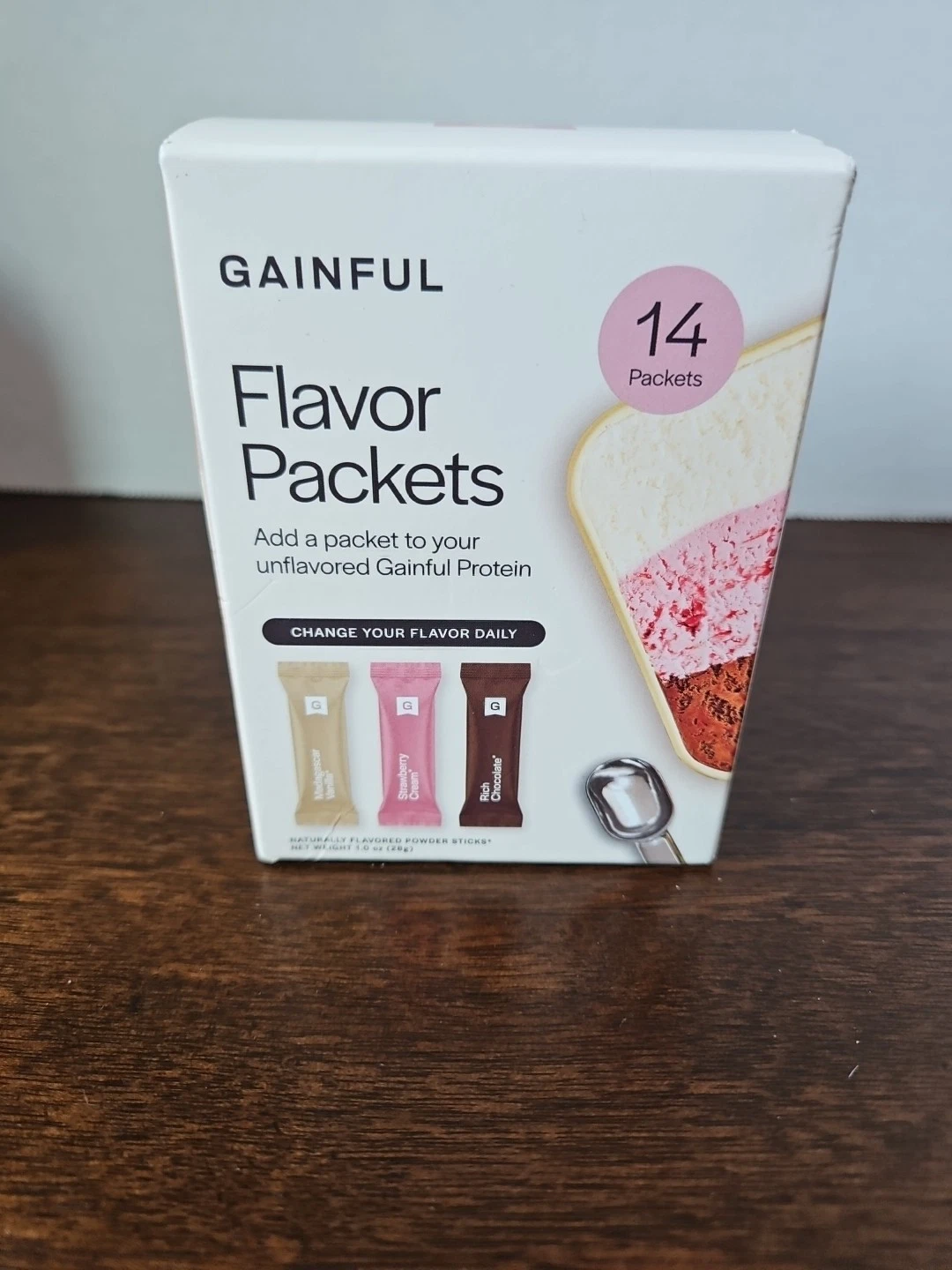 Gainful Protein Shake Flavoring 14 Packets Vanilla, Strawberry & Chocolate