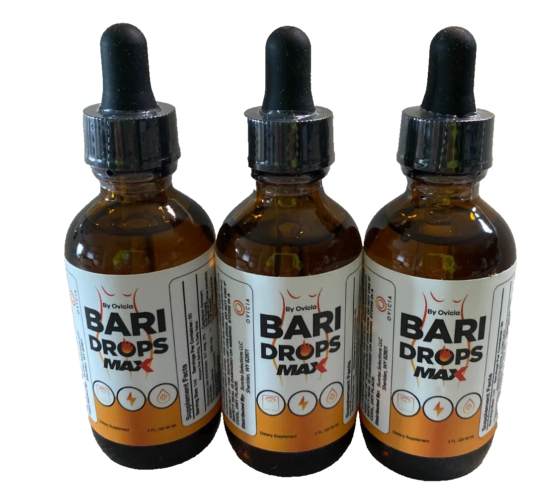 (3 Pk) Bari Drops Liquid Supplement-Natural Formula for Active Fitness Exp 07/26