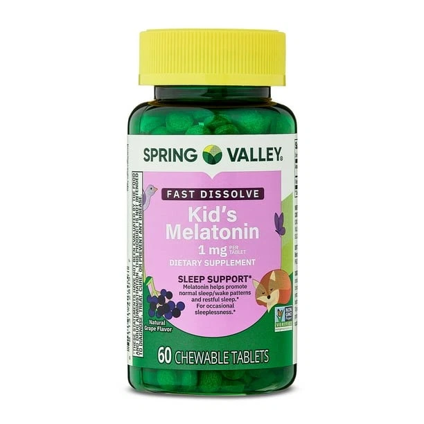 Spring Valley Kids Melatonin 1mg 60 Ct – Grape Chewables for Sleep Support