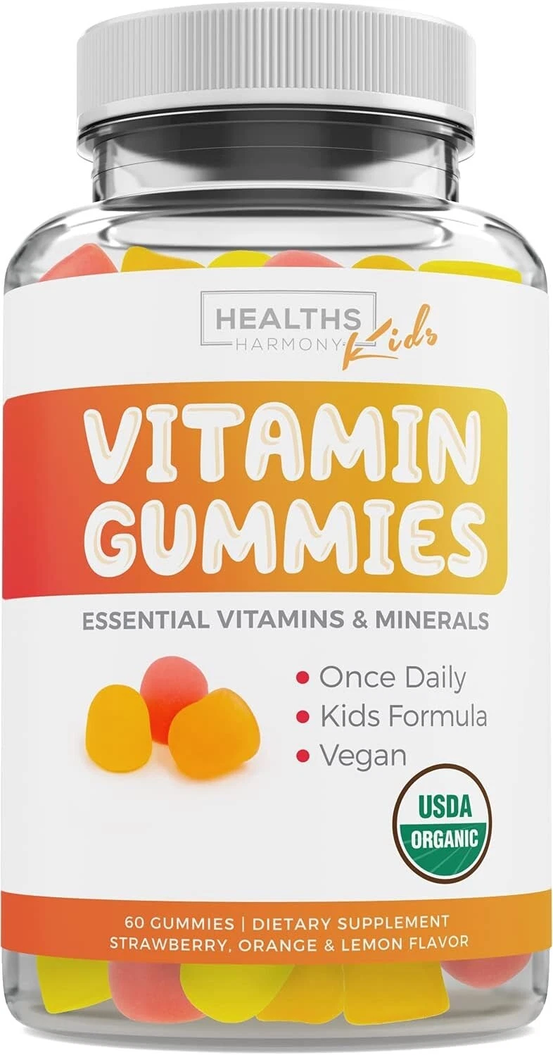 Healths Harmony Organic Kids Vitamin Gummies Natural Fruit Flavors Complete 60ct