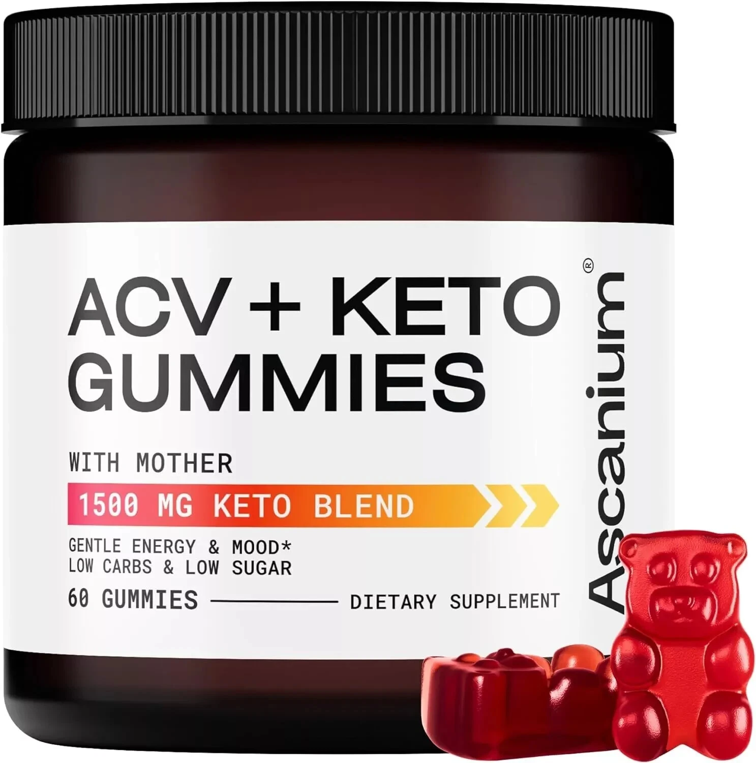 Ascanium ACV Apple Cider Vinegar + Keto 1500 mg Energy Mood 60 Gummies EXP 01/26