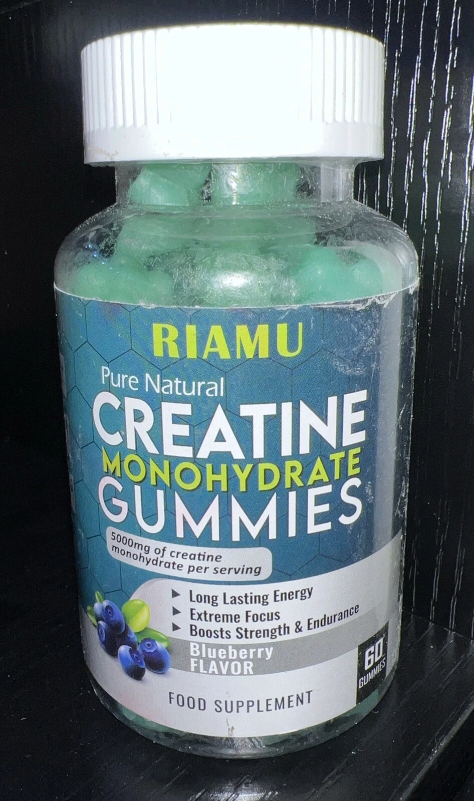 RIAMU-Creatine Monohydrate Gummies 60 Count Blueberry Flavor New