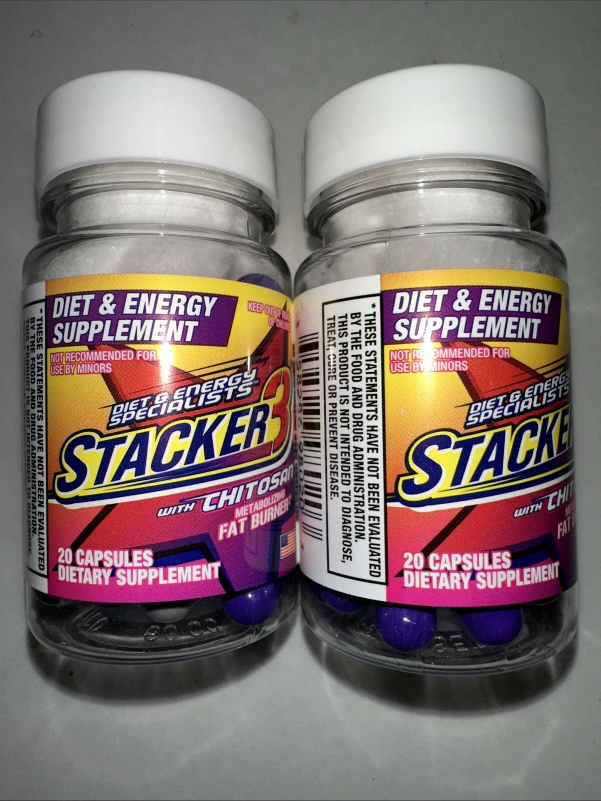 Stacker 3 Chitosan Weight Loss Energy Focus 2 20ct Bottles 40 Pills Free Ship