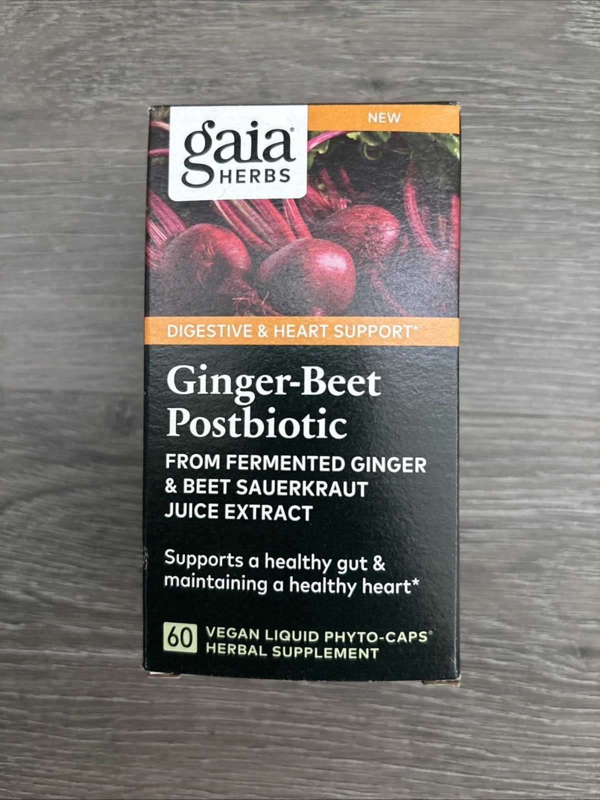 Gaia Herbs Ginger-Beet Postbiotic 60 Vegan Caps Gut & Heart Support Exp 01/27