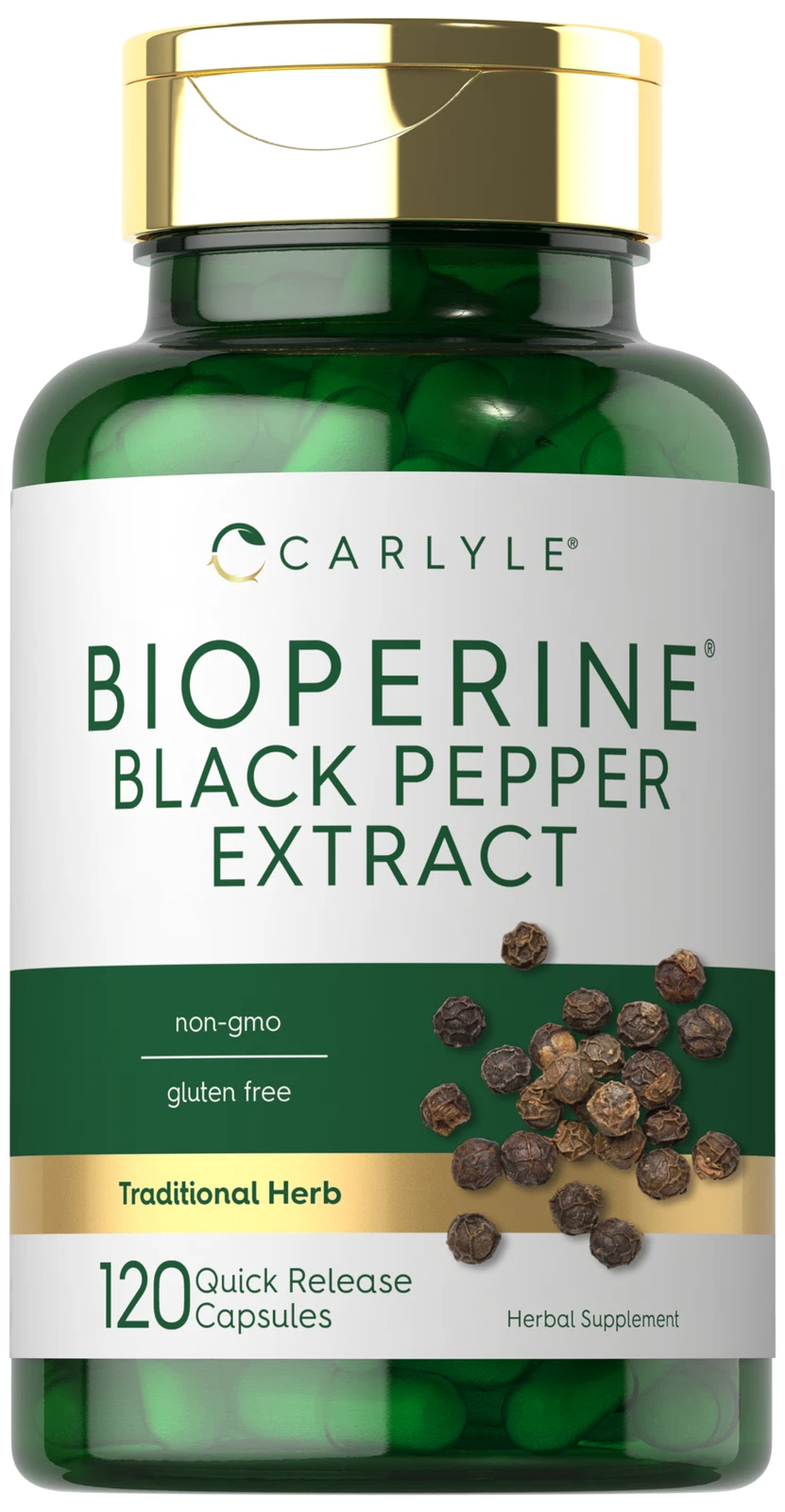 Bioperine Black Pepper Extract 10mg | 120 Capsules | Non-GMO | by Carlyle