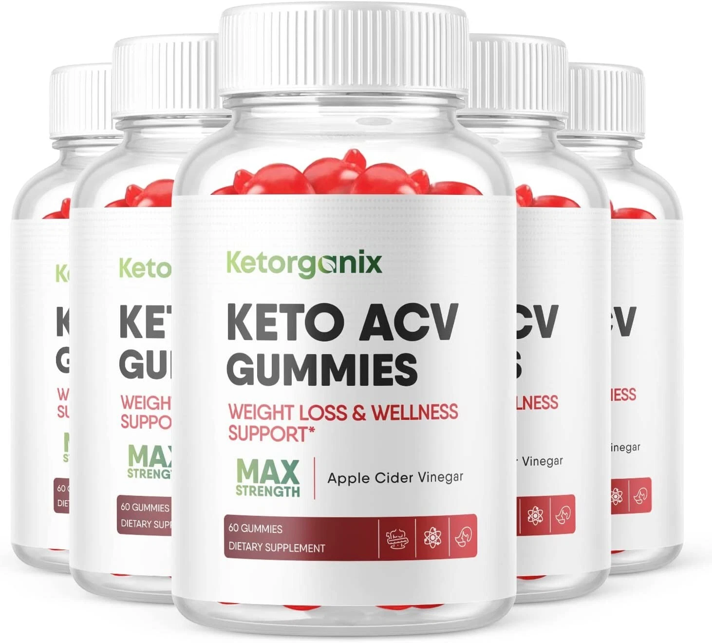 5 Pack -Ketorganix ACV Keto Gummies, Vegan, Weight Loss Supplement - 300 Gummies