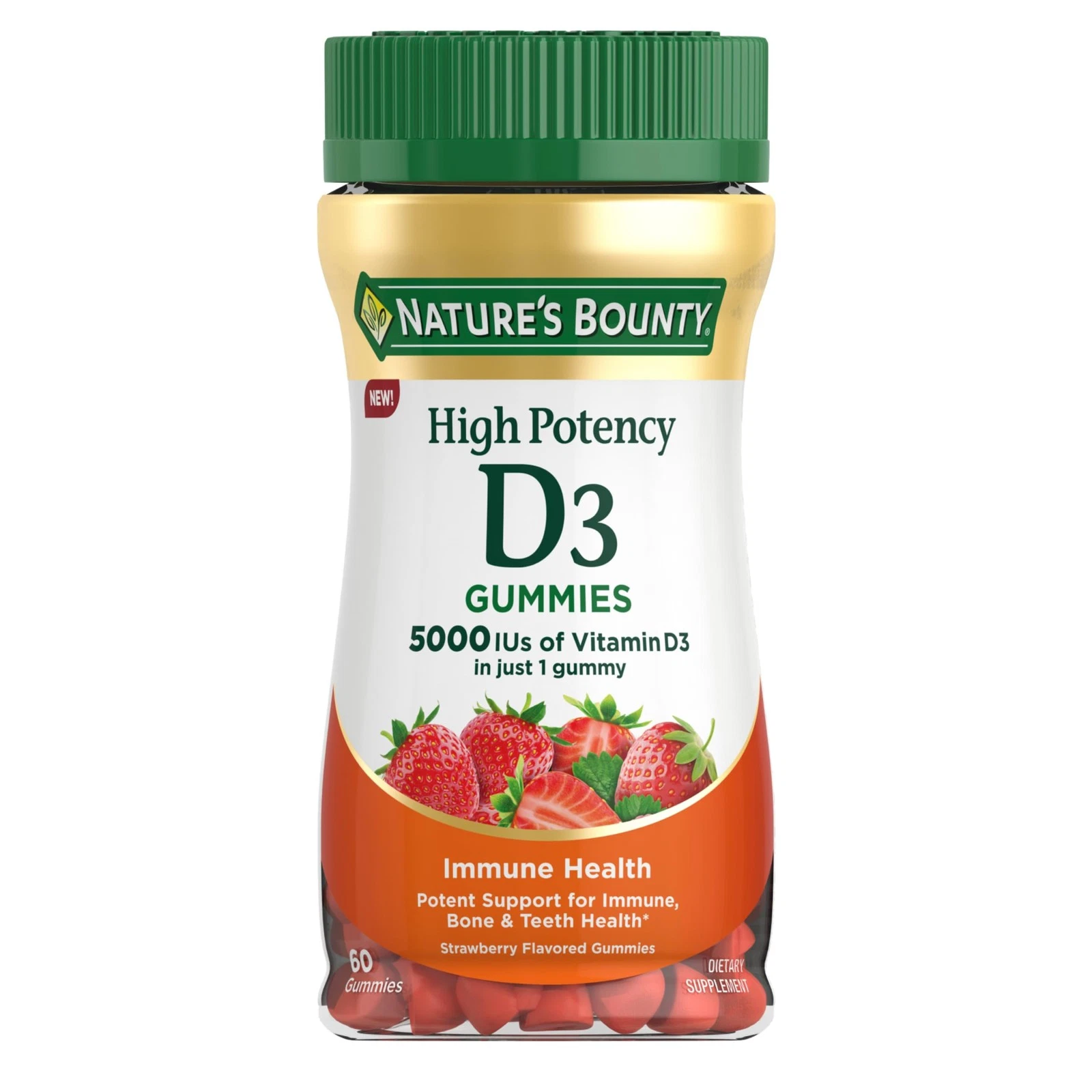 Nature's Bounty Vitamin D 5000 IU Gummies, Vitamin D3 High Potency Immune