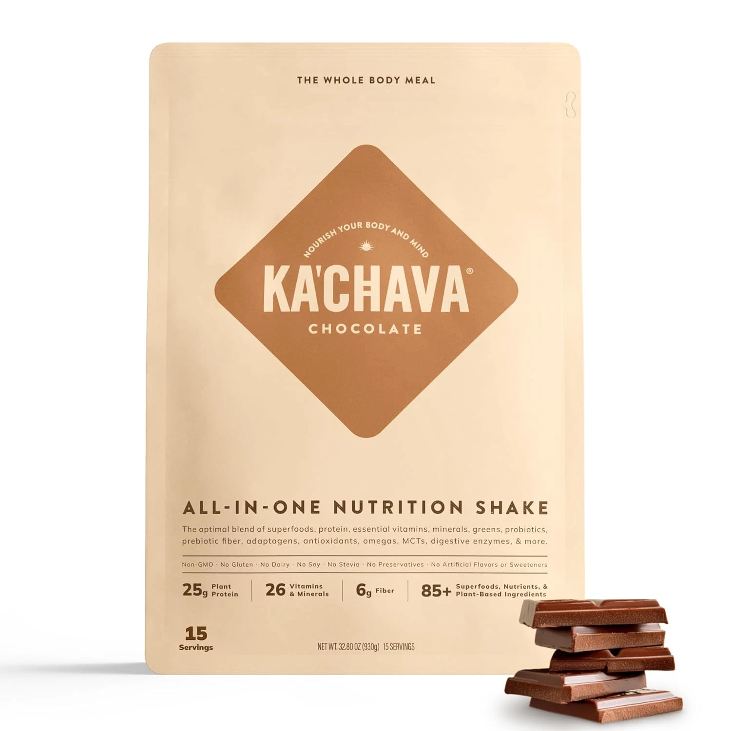 Ka’Chava All-In-One Nutrition Shake Blend, Chocolate,15 Servings, 85+ Superfoods