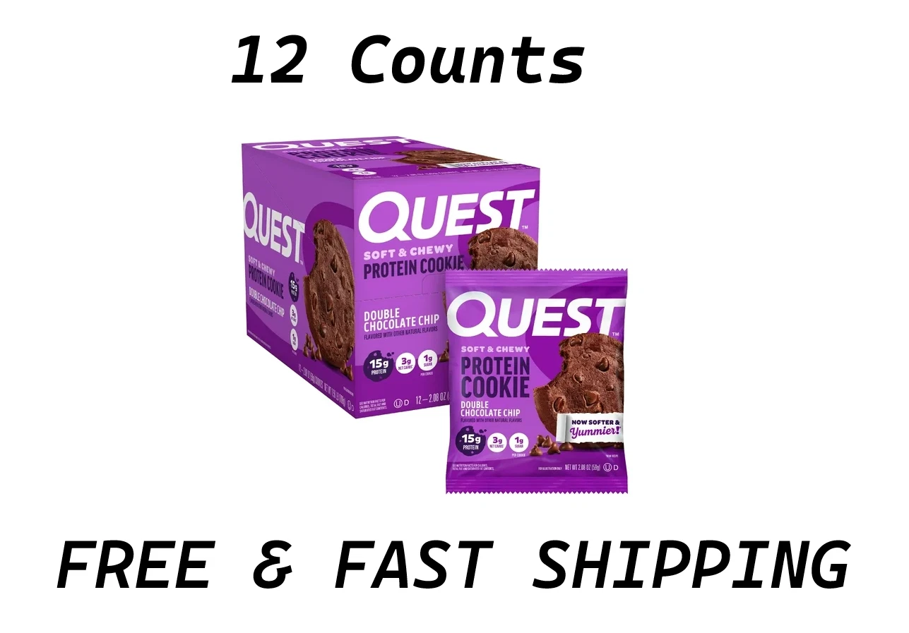 Quest Protein Cookie, Double Chocolate Chip, 15g Protein, 12 Ct Free Shipping