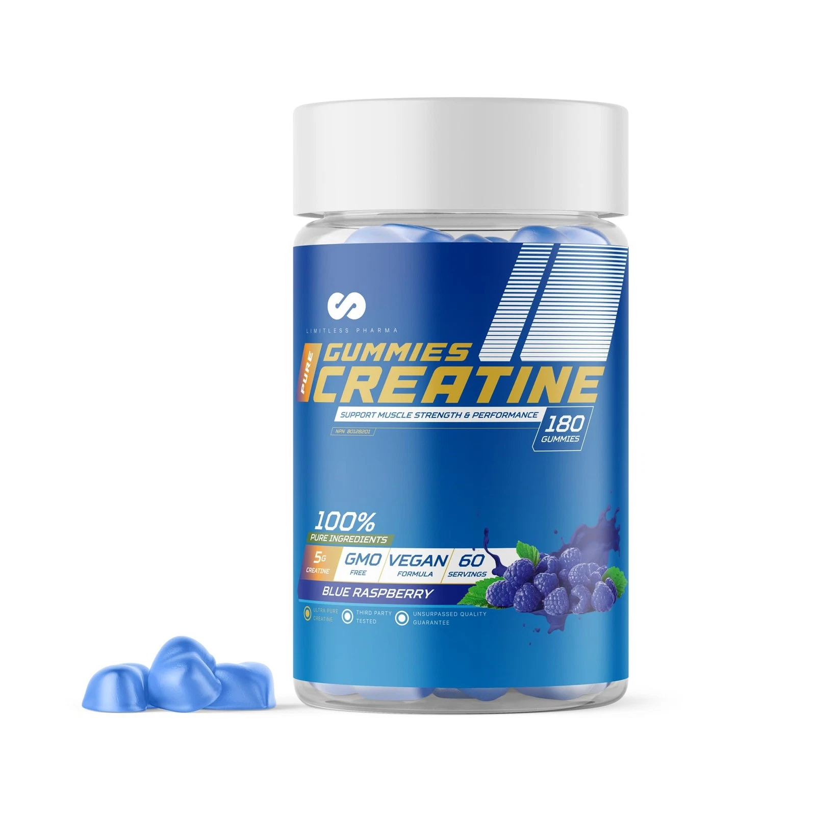 LIMITLESS PHARMA Pure Creatine Gummy Candy | 5g Creatine Monohydrate | Muscle,