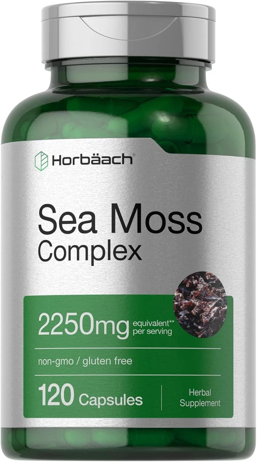 Sea Moss Capsules 2250mg | 120 Count | Bladderwrack & Burdock Root | by Horbaach