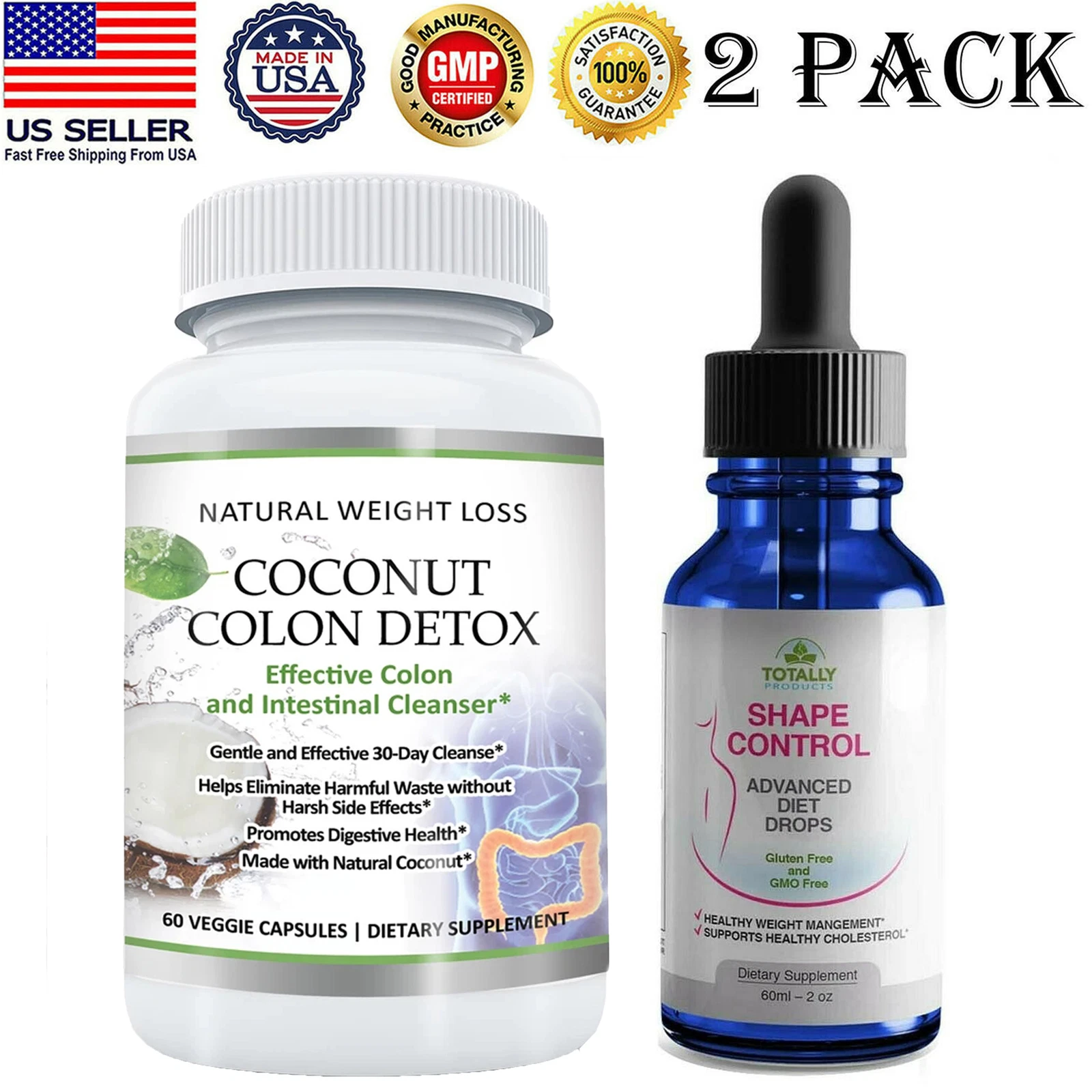 Coconut Colon Detox Cleanser Capsules Natural Shape Control Weight Loss Drops