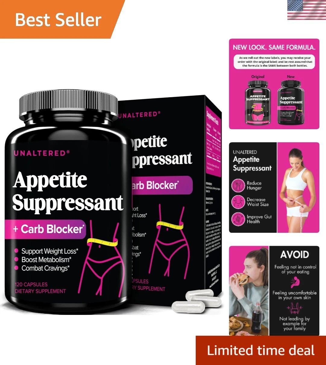 Keto-Friendly Appetite Suppressant Pills: 120 Capsules for Cravings & Bloating