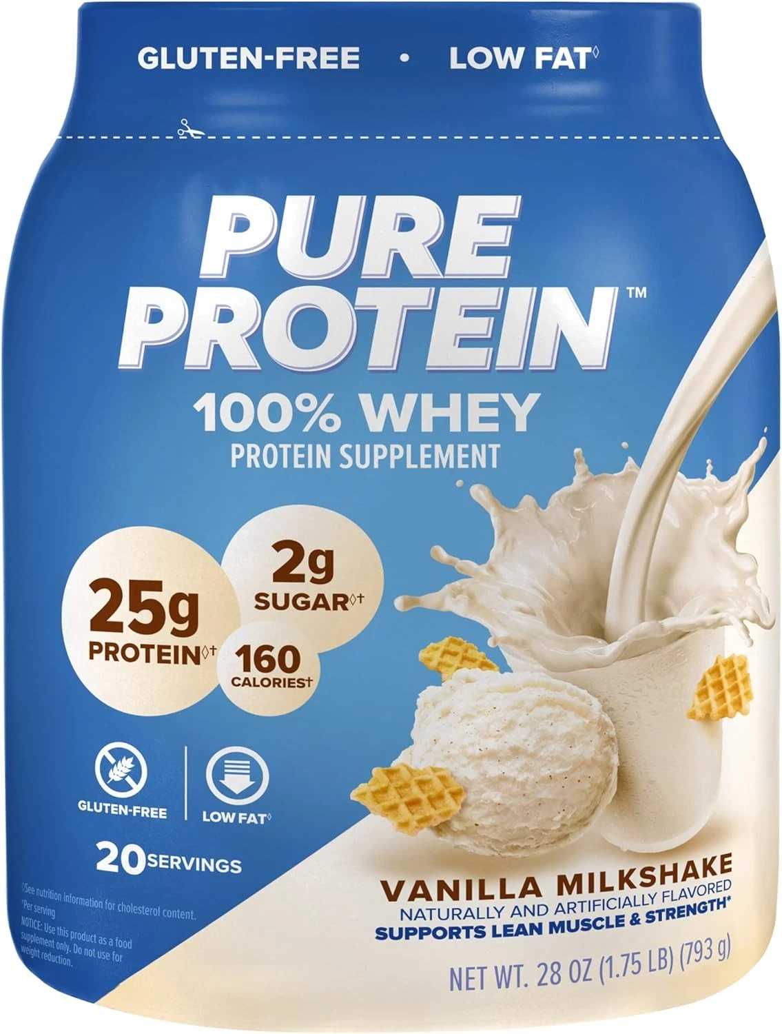 Pure Protein Powder, Whey, High Protein, Low Sugar, 1.75 Pound (Pack of 1)