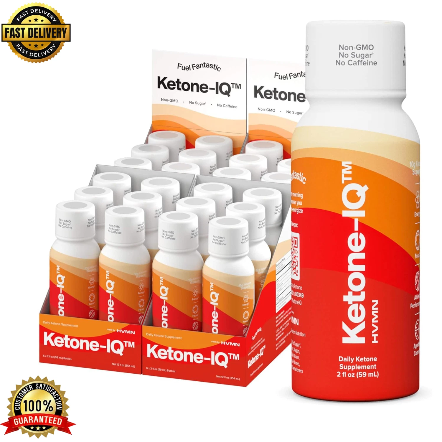 Ketone-IQ No Caffeine Exogenous Ketones Energy Shots - 24 Pack All Natural (4x6)