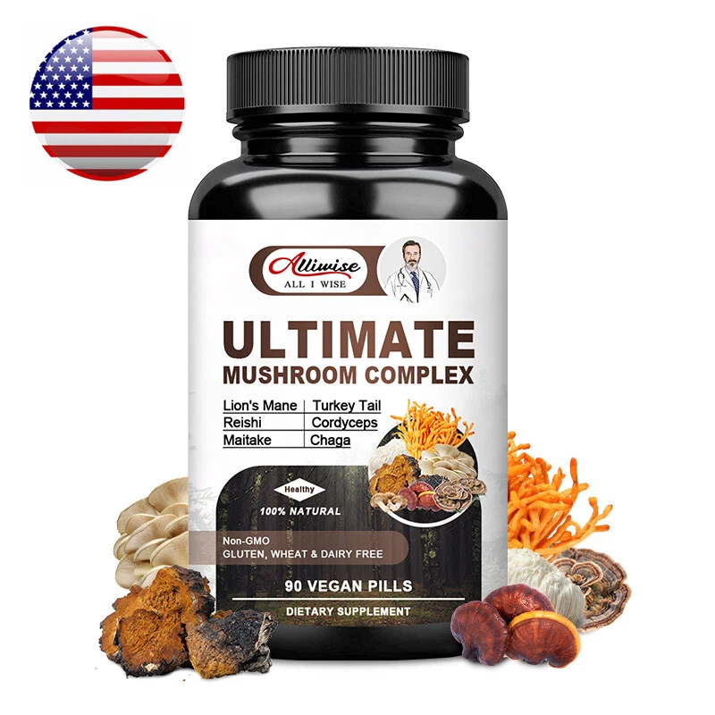 Mushroom Complex Supplement, Lions Mane, Reishi, Shiitake, Immune 90 Capsules