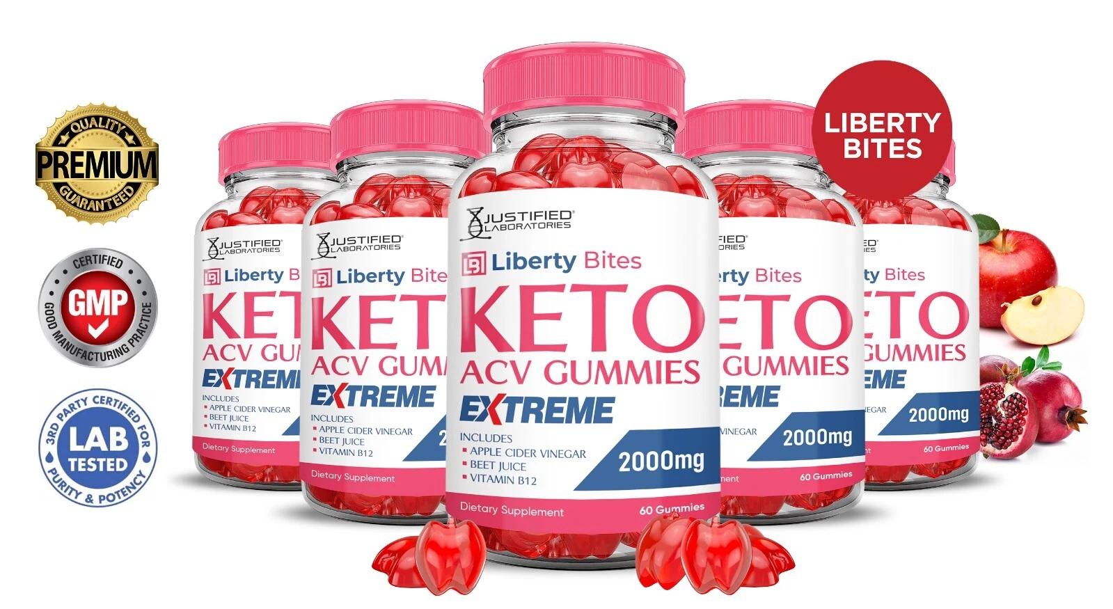 Liberty Bites Keto Extreme ACV Gummies 2000MG Apple Cider Vinegar 300 Gummys