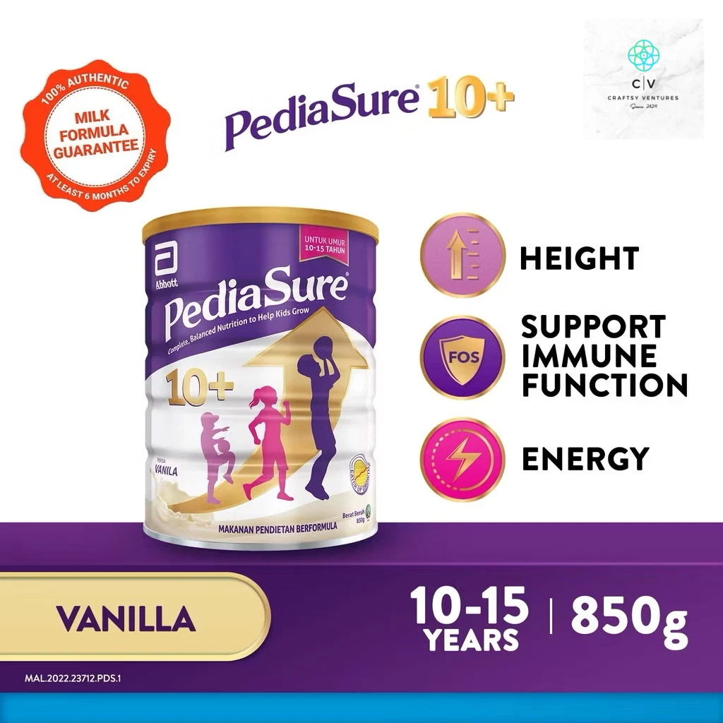 1X Abbott Pedia Sure 10+Optiheight 850g Vanilla Increase Height 10-15 Yrs Old