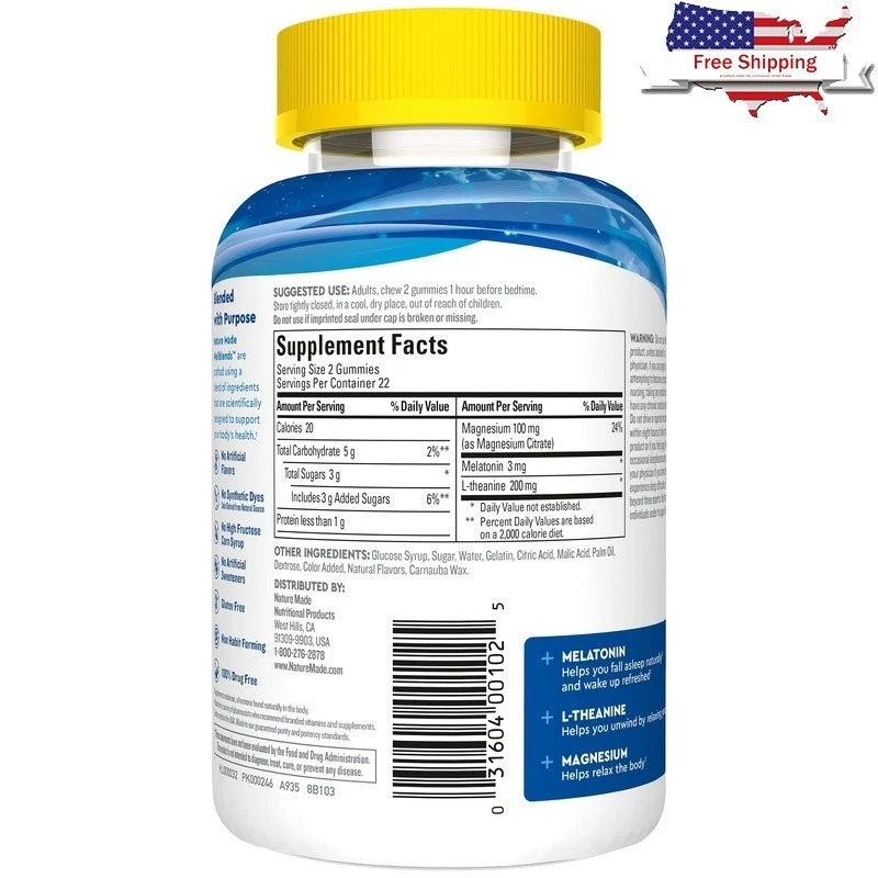 Sleep Gummies Melatonin L-Theanine Magnesium Relaxation Support 44 Count New