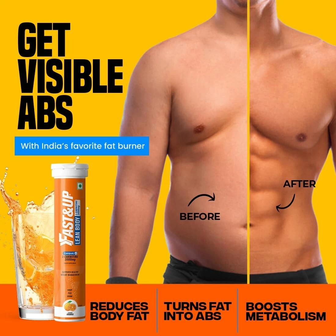 Fast&Up L-Carnitine Lean Body 2000 mg (60 Effervescent Tablets) Orange Flavour