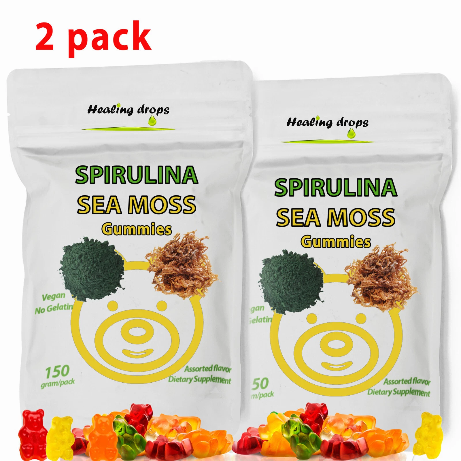 Blue Spirulina Gummies with Sea Moss Gummies - Superfood Supplement (2 Pack)