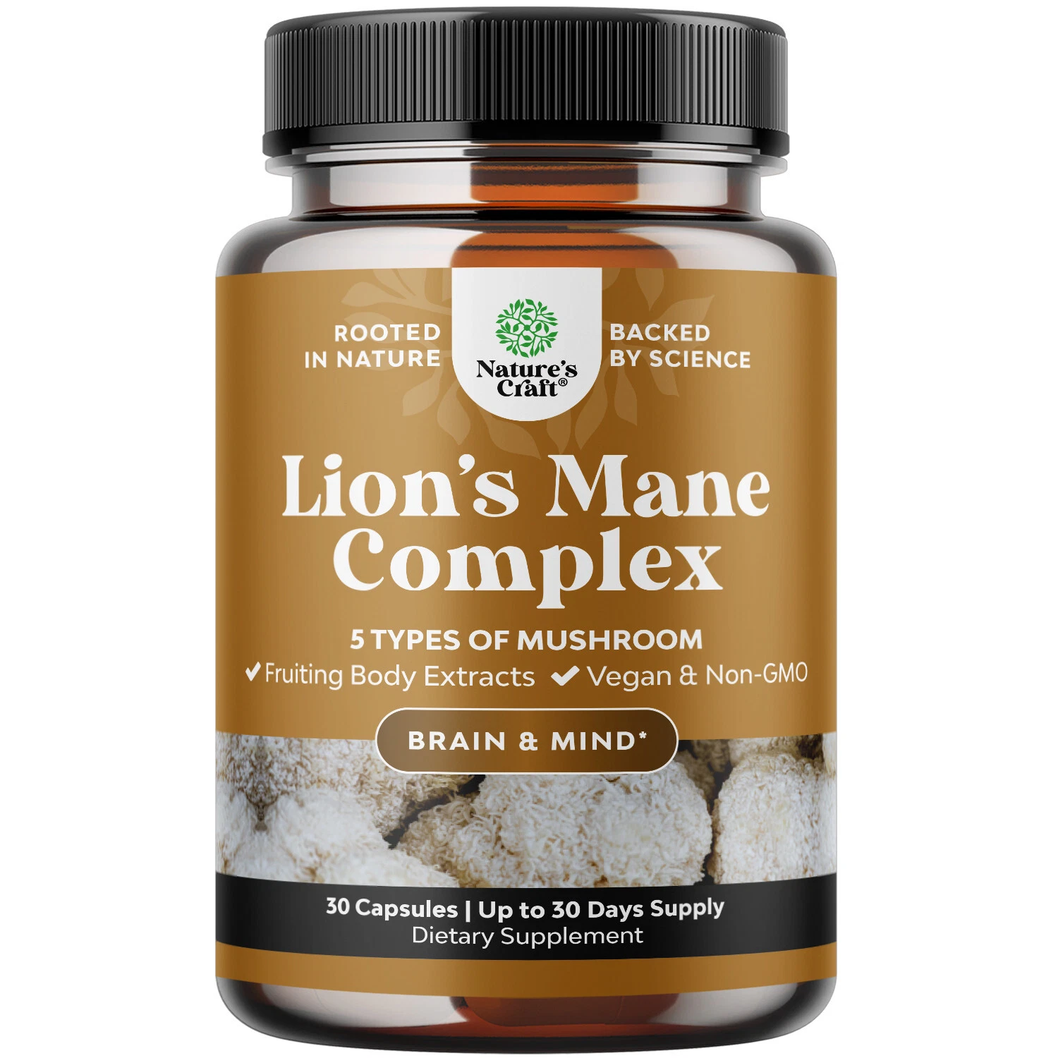Advanced Lion's Mane Mushroom Supplement Capsules with 5X Fruiting Body Mushroom