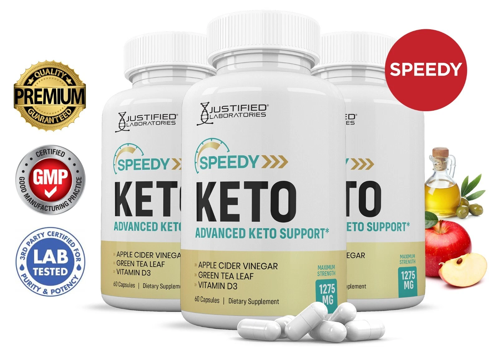 Speedy Keto ACV Pills 1275 MG Stronger Than Gummies Keto Support 3 Bottles