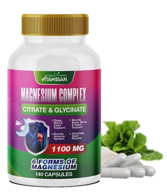 Magnesium Complex Supplement Mag Glycinate, Citrate, Malate, Oxide 1100mg 140