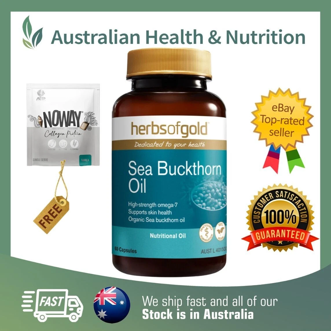 HERBS OF GOLD SEA BUCKTHORN OIL 60 CAPSULES + FREE SAME DAY POST & SAMPLE