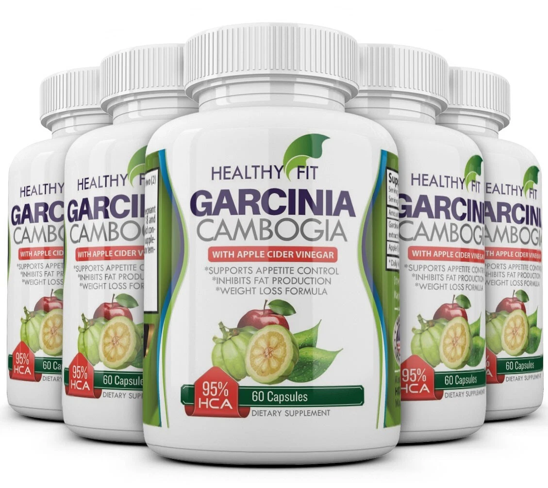 5 Weight Loss Garcinia Cambogia w/ Apple Cider Vinegar ACV Fat Burner Pills 60