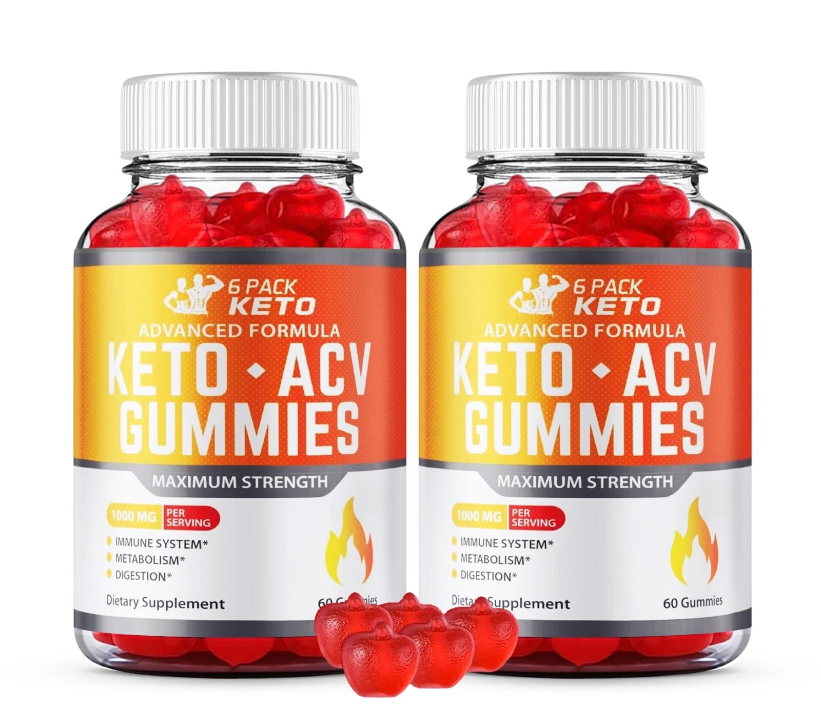 6Pack Keto ACV Gummies Gluten-Free Dietary Supplements (120 Gummies) 2 PACK