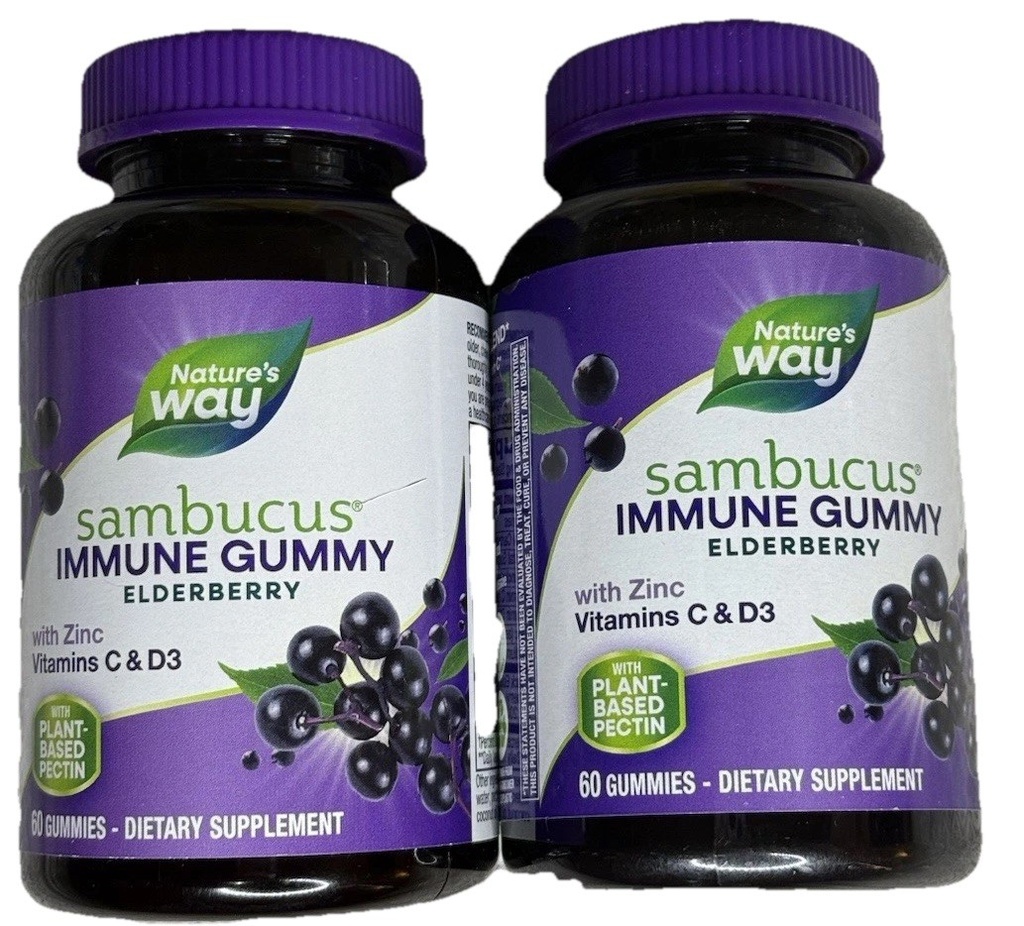 2 Pack Nature's Way Sambucus Immune Elderberry Vitamin C & D3 60 Gummies