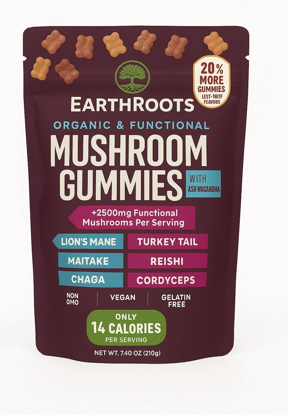 Organic Mushroom Gummies with Ashwagandha-Nutritional Supplement- 80 Pcs