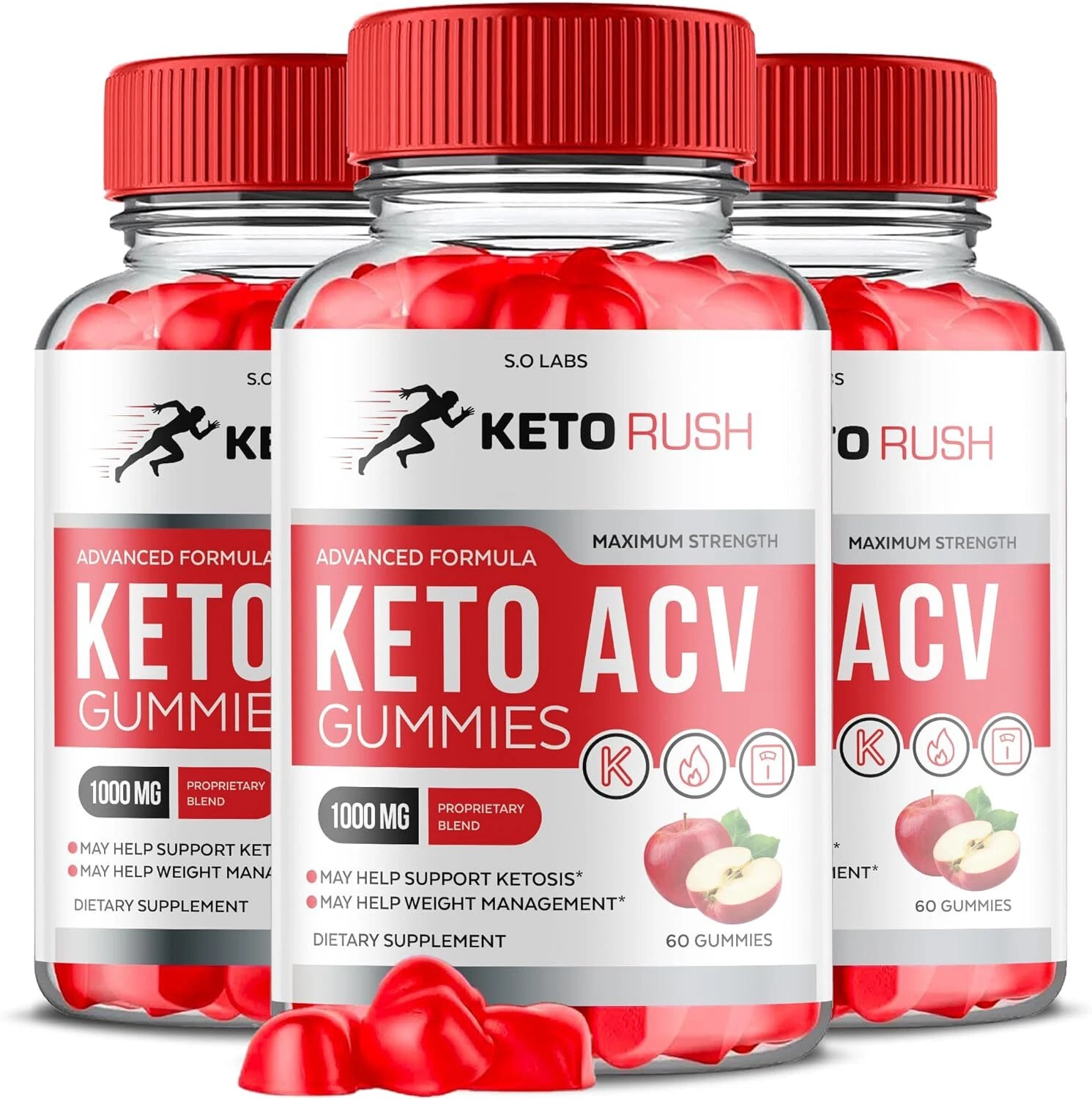 (3 Pack) Keto Rush ACV Gummies, Keto Rush Apple Cider Vinegar Keto (180 Gummies)