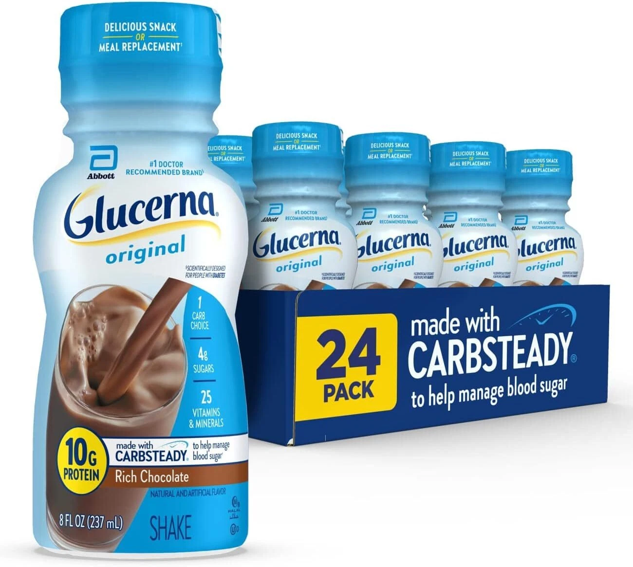(24 Pack) Glucerna Original Diabetic Nutrition Shake, Rich Chocolate, 8 Fl Oz