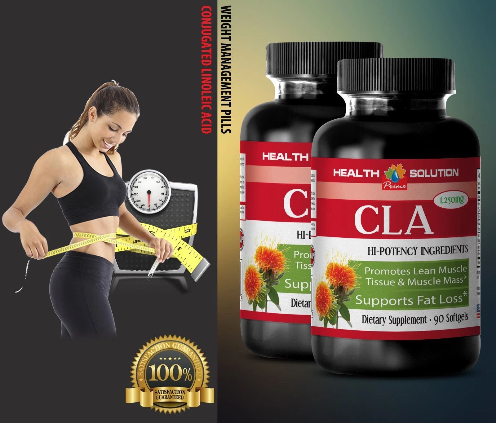 cardio heart health - CLA 1250 mg - 2 Bottles 180 Softgels-reduces body fat