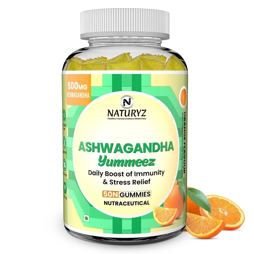 Ashwagandha 500mg Gummies with Vitamin D3, 50 Gummies (Orange Flavour) No suggar
